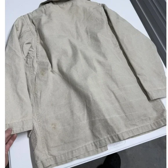 Vintage LL Bean Original Field Coat Beige Canvas Barn Jacket Wool Lined Mens L - Picture 6 of 7